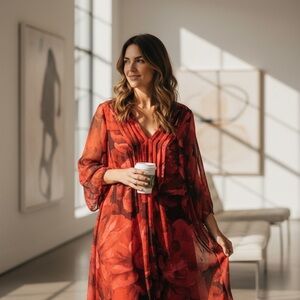 Calvin Klein Women's Red Floral Dress